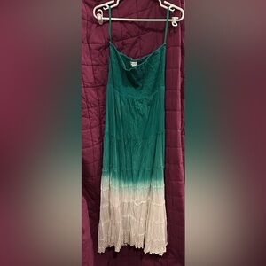 Boho Maxi Dress with Green-to-White Ombre